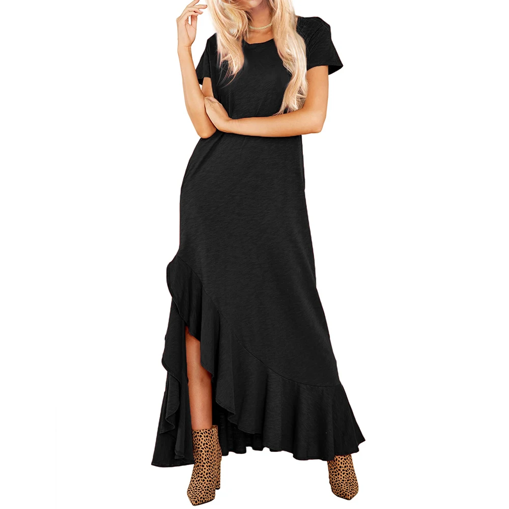 2021 Summer Basic Maxi Dress Side Side Slit Long T shirt Dress Short Sleeve Casual Dress O-Neck Ruffle Femme Vintage vestir
2021 Summer Basic Maxi Dress Side Side Slit Long T shirt Dress Short Sleeve Casual Dress O-Neck Ruffle Femme Vintage vestir