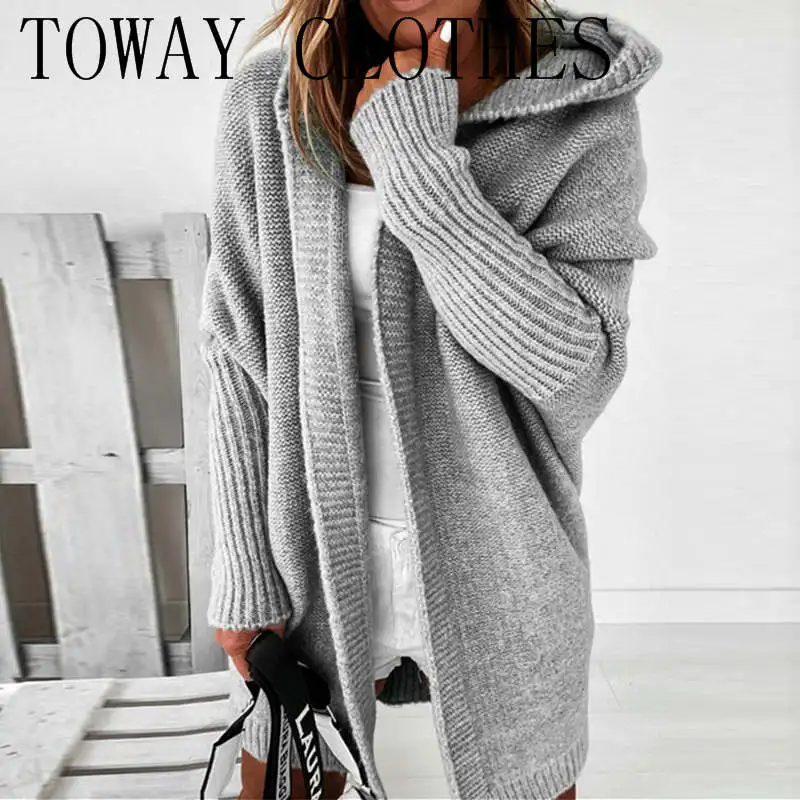 Women Loose Solid Color Hooded Cardigan Long Sleeve Open Front Knitted Outwear Loose Warm Hooded Open Stitch Size Cardigan 
Women Loose Solid Color Hooded Cardigan Long Sleeve Open Front Knitted Outwear Loose Warm Hooded Open Stitch Size Cardigan