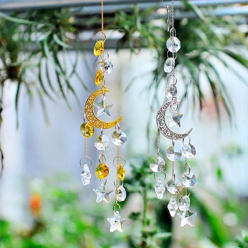 Haning Crystal Prisms Wind Chimes Moon Star Window Decoration Windchimes Crystal Ornament Rainbow Maker for Home Decoration
Haning Crystal Prisms Wind Chimes Moon Star Window Decoration Windchimes Crystal Ornament Rainbow Maker for Home Decoration