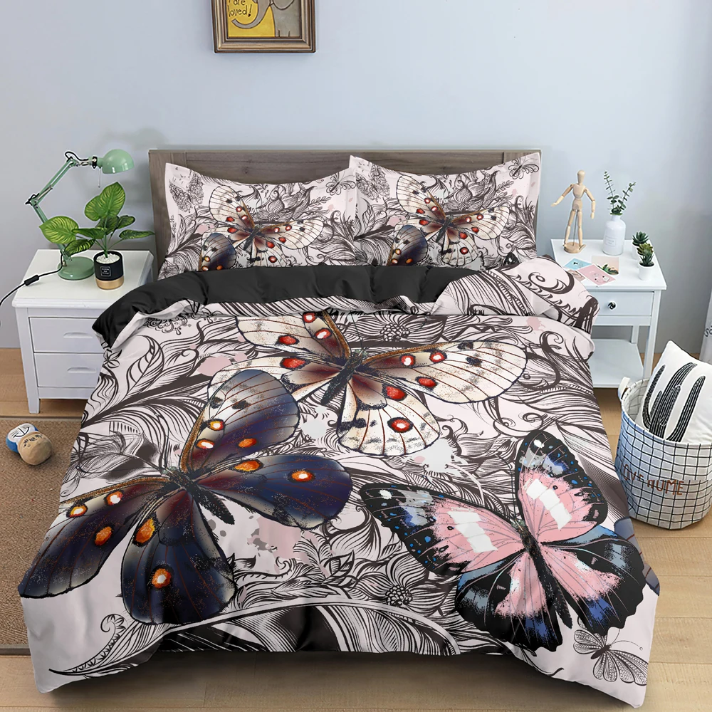 

Комплект постельного белья с изображением бабочек, комплект с пододеяльником, двуспальный, с наволочкой, пододеяльник, домашний текстиль