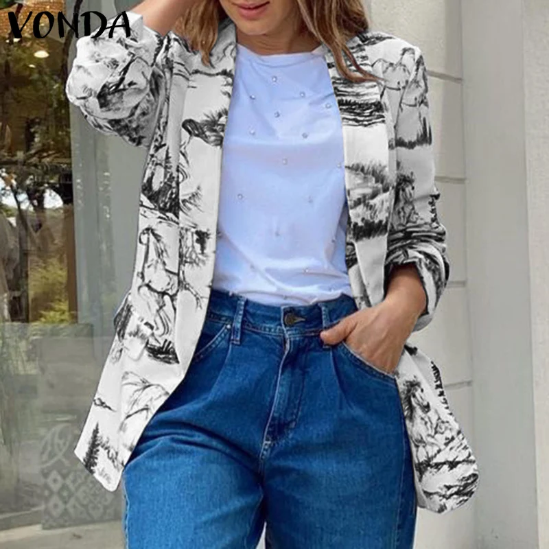Women Long Sleeve Vintage Printed Blazers 2021 VONDA Casual Turn Down Collar Blazers Ladies Loose Outerwear Femme Oversized
Women Long Sleeve Vintage Printed Blazers 2021 VONDA Casual Turn Down Collar Blazers Ladies Loose Outerwear Femme Oversized