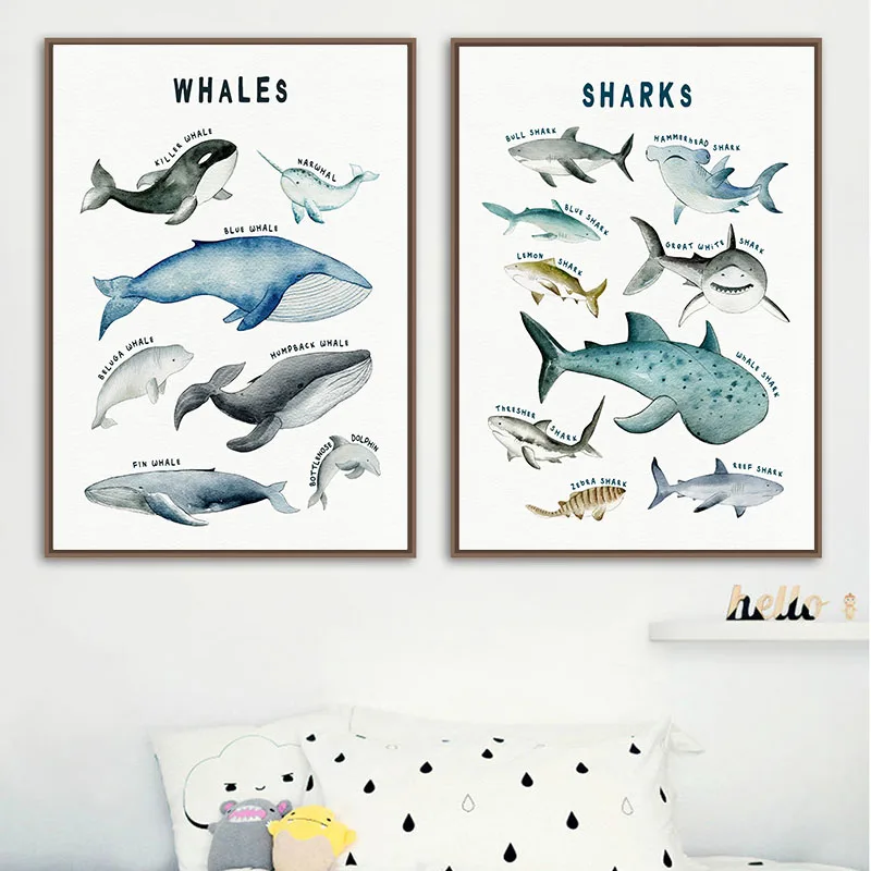 Фото Детский постер с динозаврами китами акулами морскими животными - купить