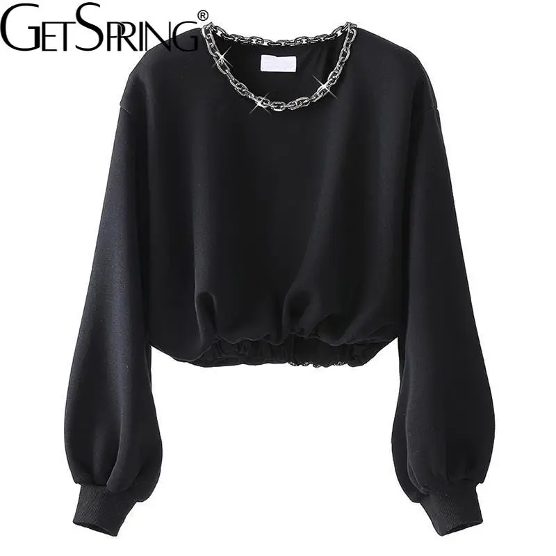 Getspring Women Hoodies Chain Patchwork Short Black Sweatshirt Women Irregular Casual Short Women Hoodies Tops 2021 New Fashion
Getspring Women Hoodies Chain Patchwork Short Black Sweatshirt Women Irregular Casual Short Women Hoodies Tops 2021 New Fashion