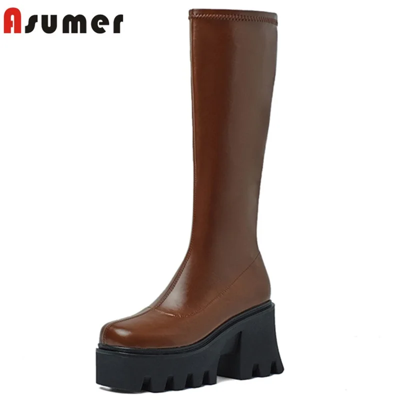 Женские сапоги до колена Asumer, на платформе, на толстом каблуке, с застежкой-молнией, повседневные, зимние, 2022
Женские сапоги до колена Asumer, на платформе, на толстом каблуке, с застежкой-молнией, повседневные, зимние, 2022