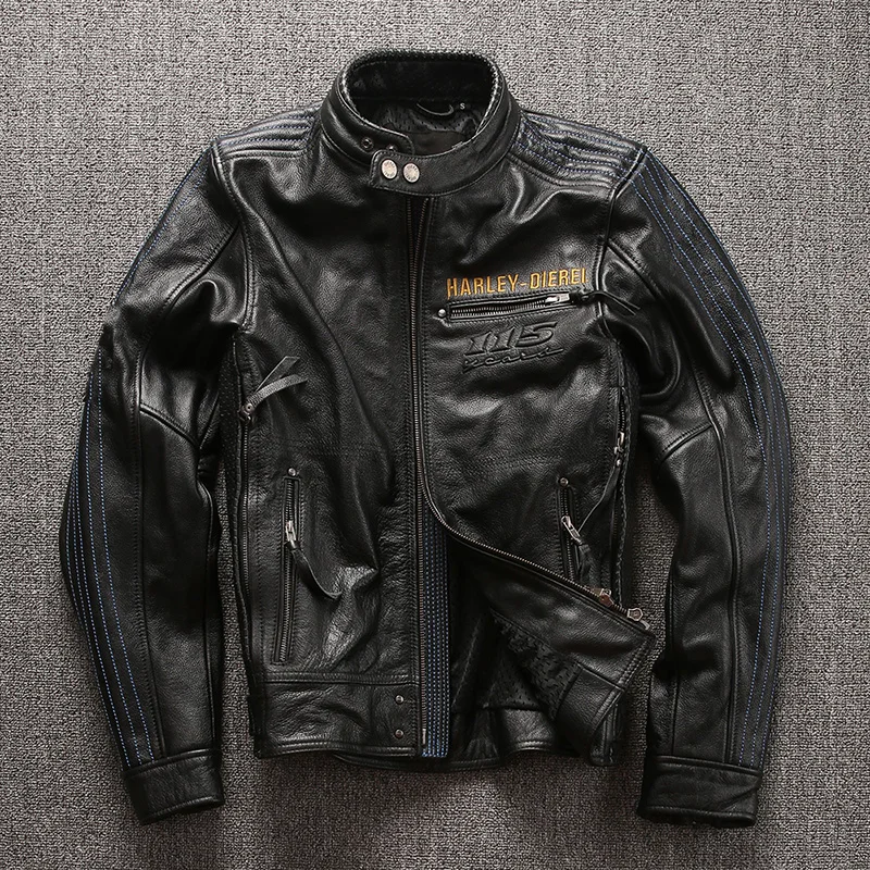 ! HA115 Read Description BIG size super quality men's genuine cow coat cowhide leather rider jacket | Мужская одежда