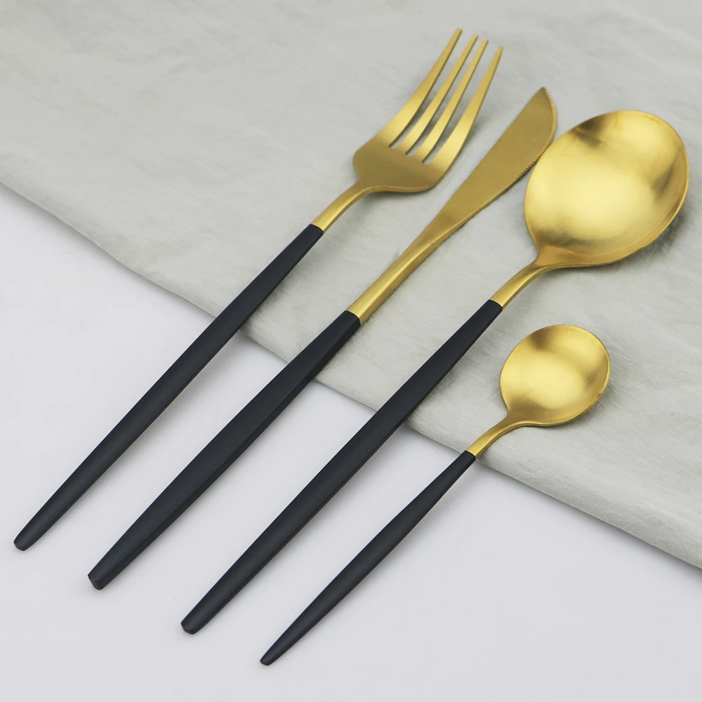 24Pcs Black Gold Cutlery Set Knife Fork Coffee Spoon Dinnerware Set Stainless Steel Dinner Silverware Set Kitchen Tableware Set
24Pcs Black Gold Cutlery Set Knife Fork Coffee Spoon Dinnerware Set Stainless Steel Dinner Silverware Set Kitchen Tableware Set