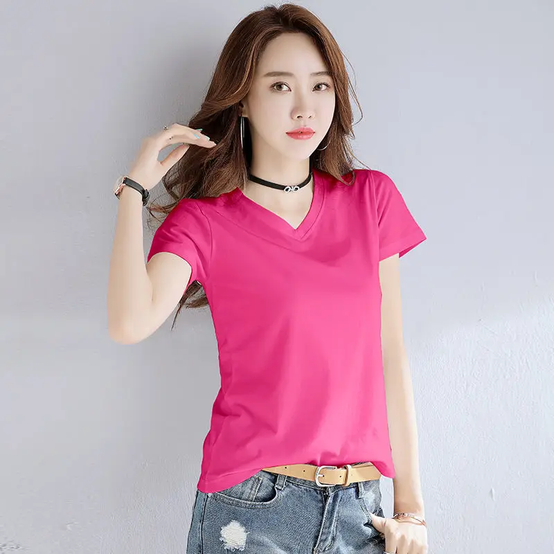 

V-neck T-shirt women's summer short-sleeved new loose women's bottoming shirt half-sleeved undershirt cotton top tide