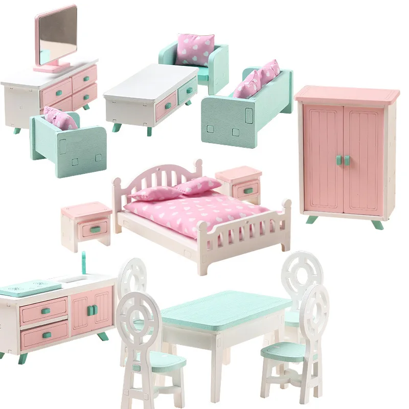 

Деревянный кукольный домик «сделай сам», миниатюрная имитация мебели, комплект для спальни, ресторана, ролевые игры, Игрушки для раннего ра...