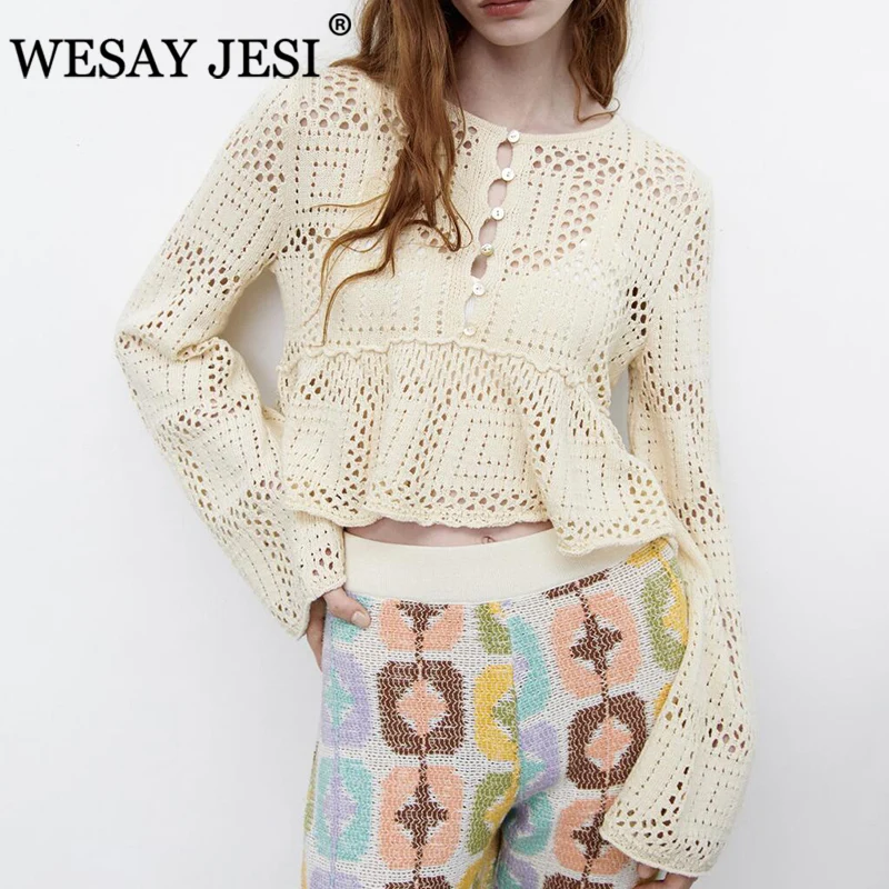 Кардиган WESAY JESI, модный вязаный крючком короткий свитер с круглым вырезом и пуговицами, женский свитер с оборками на подоле, пальто, Топ
Кардиган WESAY JESI, модный вязаный крючком короткий свитер с круглым вырезом и пуговицами, женский свитер с оборками на подоле, пальто, Топ