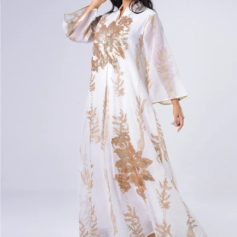 Sequins Embroidered Abaya Dress For Women Moroccan Turkey Arabic White Islamic Ethnic Robe 2021 Eid New 
Sequins Embroidered Abaya Dress For Women Moroccan Turkey Arabic White Islamic Ethnic Robe 2021 Eid New