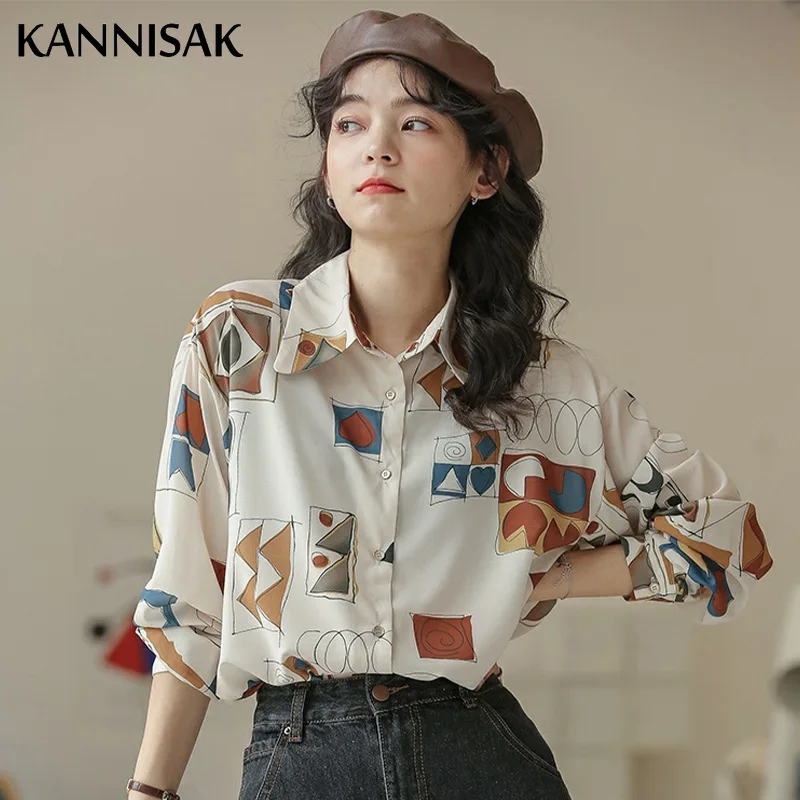 Women Shirts Single Breasted Tops Vintage Long Sleeve Turn-down Collar Chiffon Printed Blouses Spring Autumn Casual Shirts 2021
Women Shirts Single Breasted Tops Vintage Long Sleeve Turn-down Collar Chiffon Printed Blouses Spring Autumn Casual Shirts 2021
