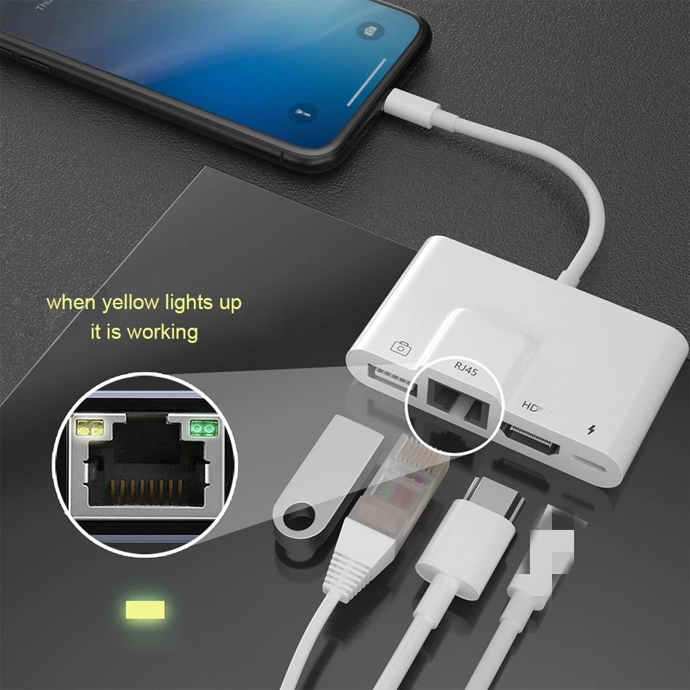 Lightning to 100Mbps Ethernet Lan RJ45 1080P HDMI-compatible USB OTG Camera Adapter Hub For iPhone 11 8 X XR 12Pro Max for iPad
Lightning to 100Mbps Ethernet Lan RJ45 1080P HDMI-compatible USB OTG Camera Adapter Hub For iPhone 11 8 X XR 12Pro Max for iPad