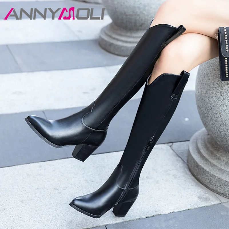 ANNYMOLI Western Boots Women Shoes Pointed Toe Block Heels Knee-High Boots Zip High Heel Long Boots Lady Winter White Black 46
ANNYMOLI Western Boots Women Shoes Pointed Toe Block Heels Knee-High Boots Zip High Heel Long Boots Lady Winter White Black 46
