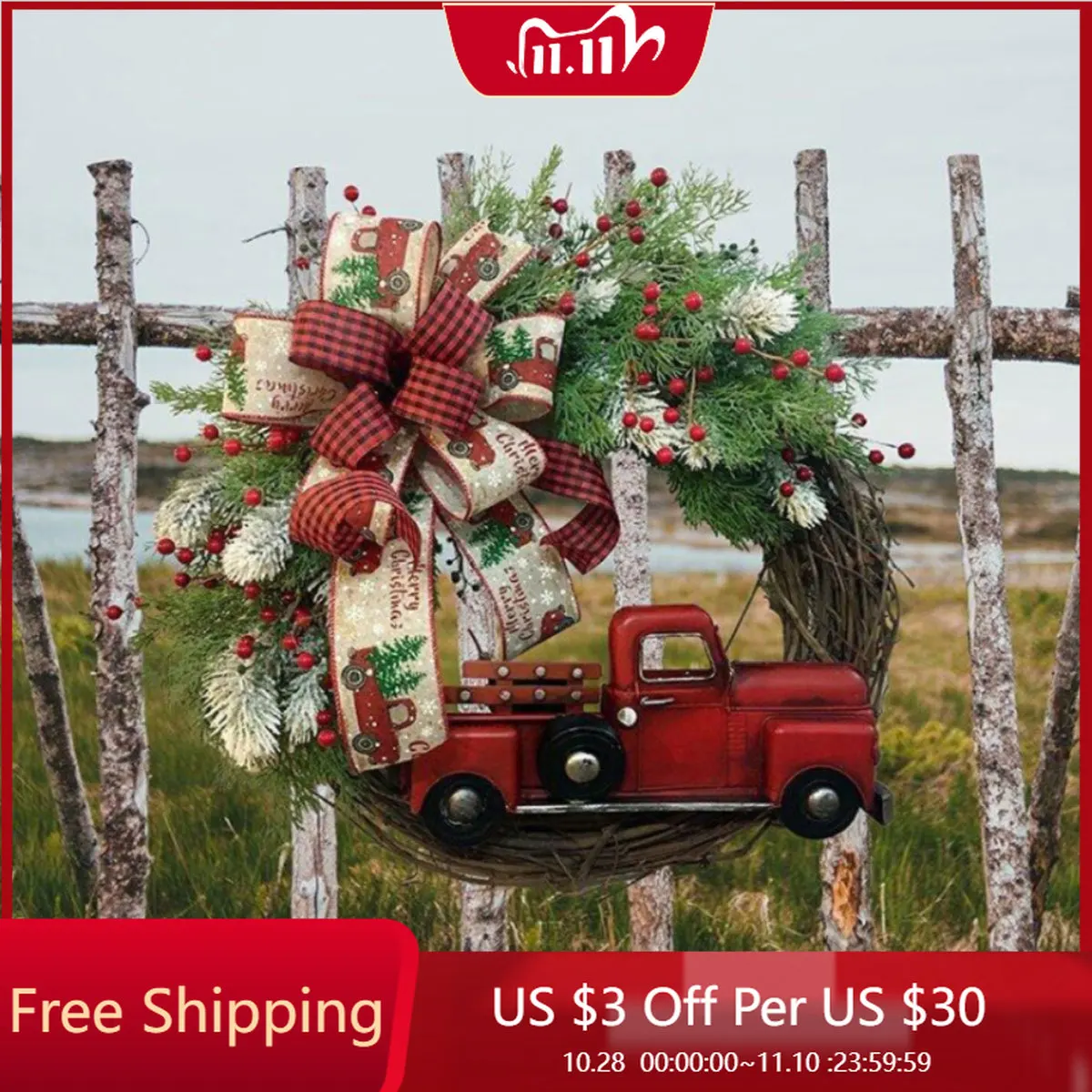 11.8'' Christmas Wreath with Red Truck Vintage Farmhouse Fall Wreath for Front Door Artificial Rustic Door Wreath Festival Decor
11.8'' Christmas Wreath with Red Truck Vintage Farmhouse Fall Wreath for Front Door Artificial Rustic Door Wreath Festival Decor