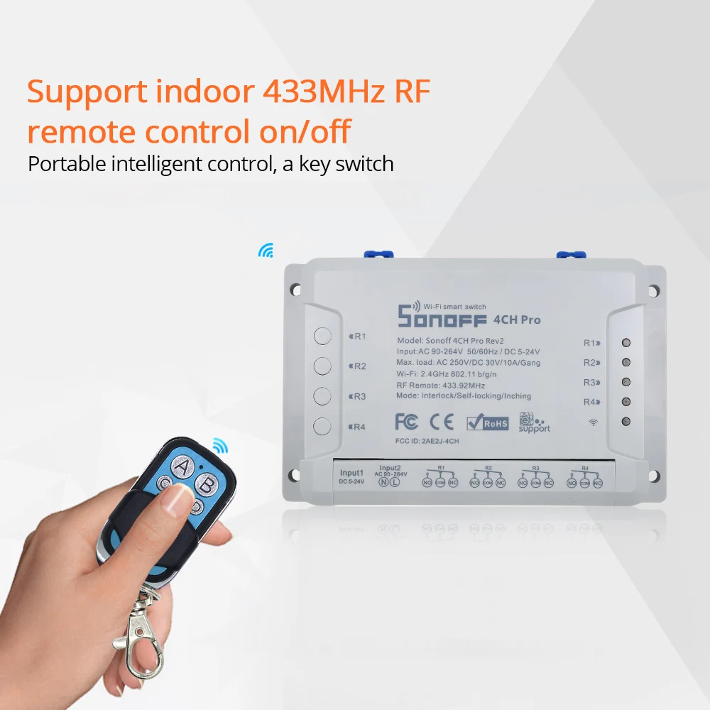 SONOFF 4ch pro r2 4 канала/банда 10А WIFI RF 433 МГц пульт дистанционного управления Блокировка