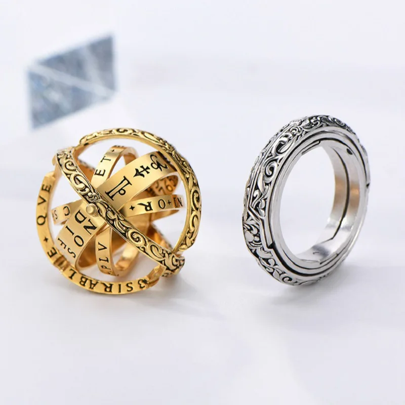 Фото Серебряное астрономическое кольцо для мужчин и женщин металлический шар