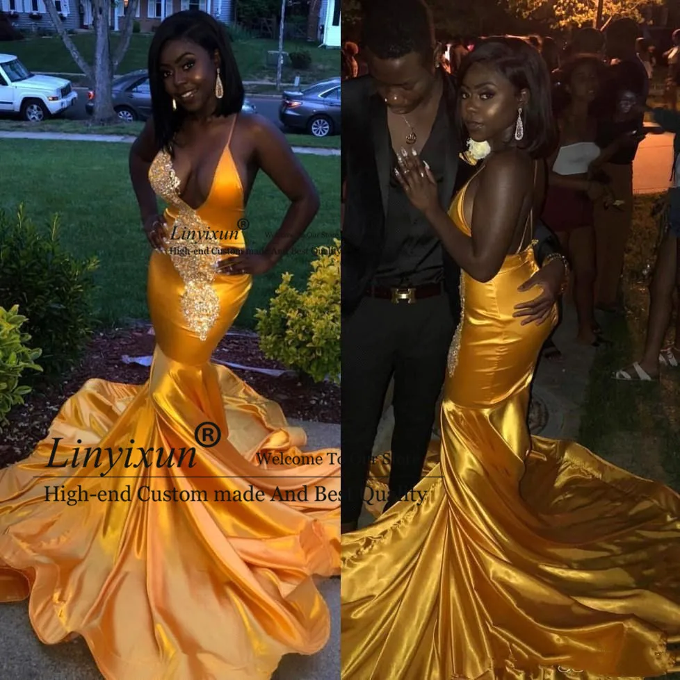 Yellow Black Girls African Nigerian Long Mermaid Prom Dresses Halter Neck Backless Floor Length Satin Fotrmal Evening Dresses
Yellow Black Girls African Nigerian Long Mermaid Prom Dresses Halter Neck Backless Floor Length Satin Fotrmal Evening Dresses