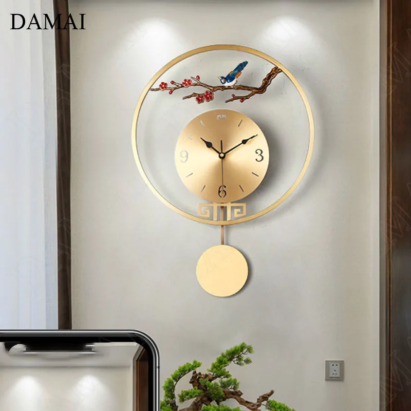 

Creativity Cuckoo Bird Decorative Wall Clock Chinese Modern Copper Enamel Process Design Pendulum Clocks Living Room Decoration