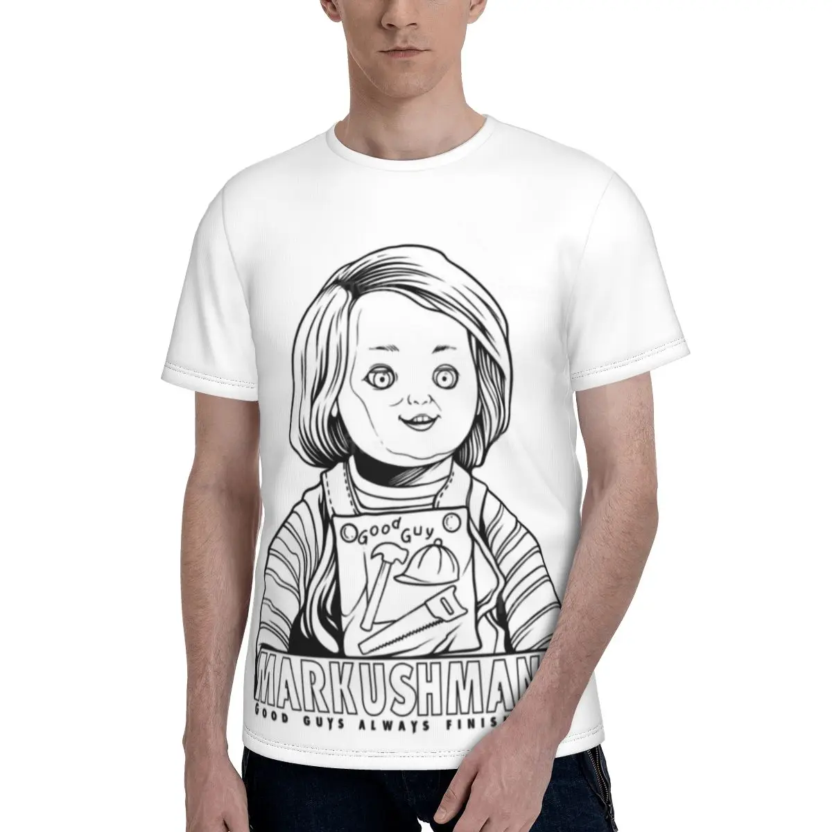 GOOD GUYS ALWAYS FINISH LAST Chucky Tee Shirt Scary Movie Casual Short Sleeve Polyester T Shirt Classic Print Tshirt Oversized
GOOD GUYS ALWAYS FINISH LAST Chucky Tee Shirt Scary Movie Casual Short Sleeve Polyester T Shirt Classic Print Tshirt Oversized
