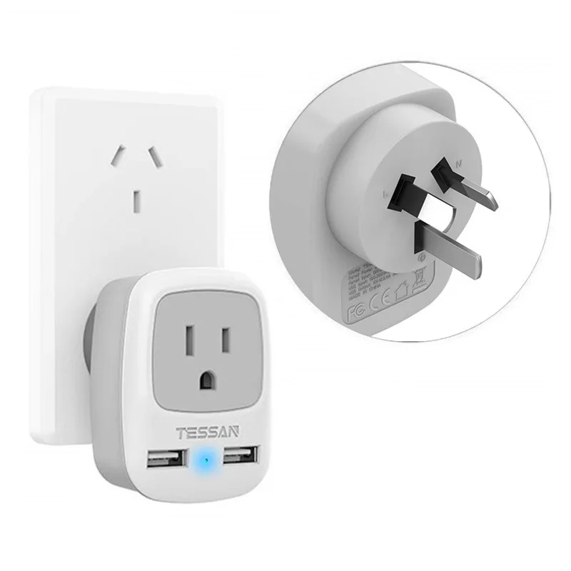 Мини адаптер с 2 портами USB для США в Австралию Китай Новая Зеландия