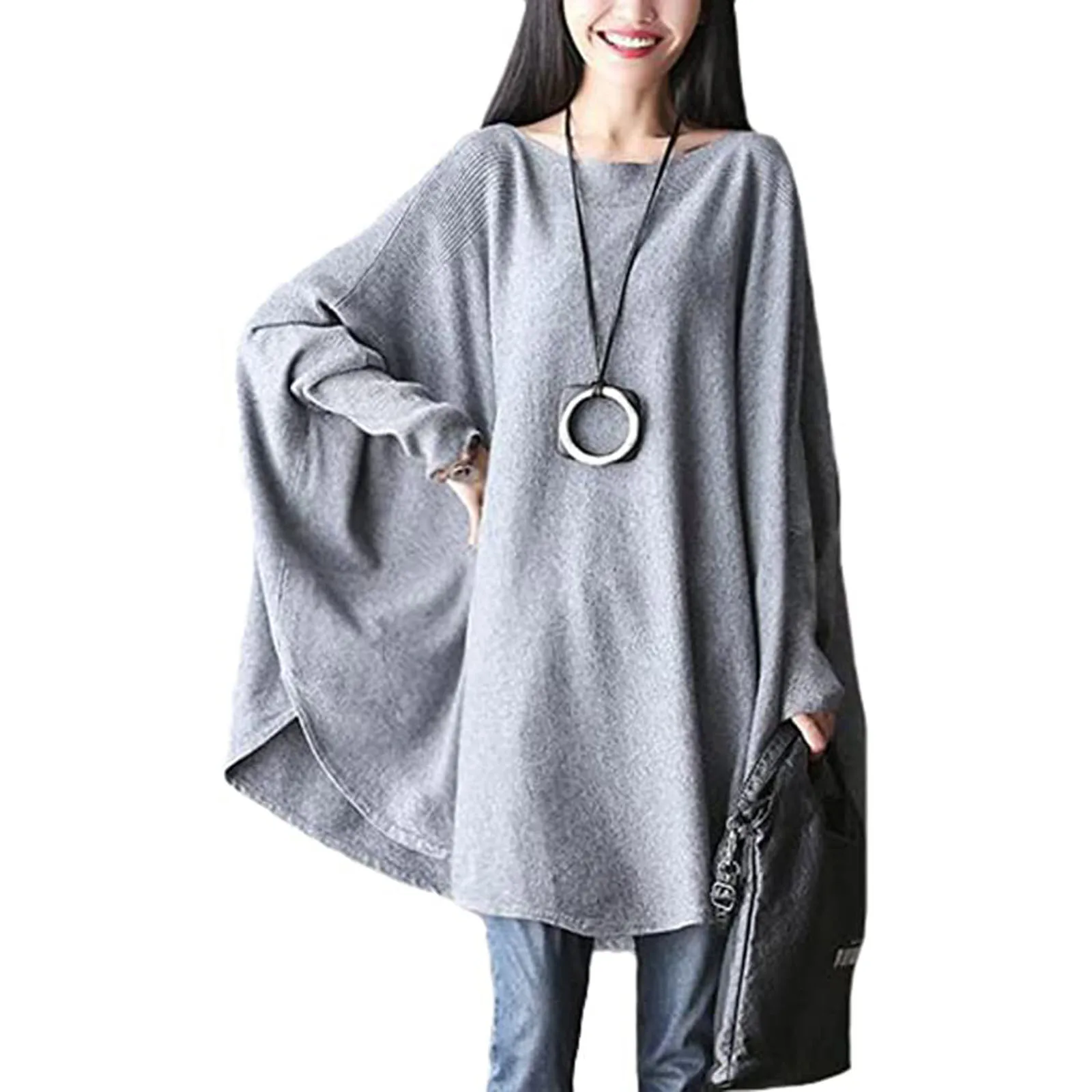 Autumn Winter Women's Sweater Top Round Neck Batwing Sleeve Asymmetrical Tunic Loose Sweater Oversized Sweater Pullover D4 
Autumn Winter Women's Sweater Top Round Neck Batwing Sleeve Asymmetrical Tunic Loose Sweater Oversized Sweater Pullover D4