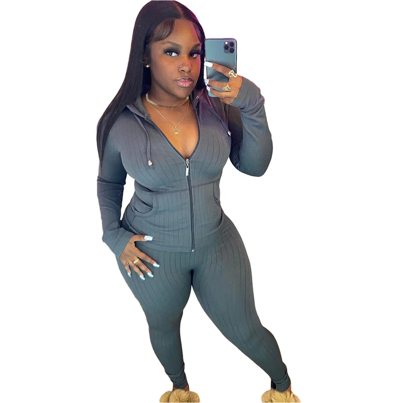 Ribbed Tracksuit Autumn Winter Women Solid Skinny Two Piece Set Zipper Long Sleeve Hooded Sweatshirts Pants Jogging Suit
Ribbed Tracksuit Autumn Winter Women Solid Skinny Two Piece Set Zipper Long Sleeve Hooded Sweatshirts Pants Jogging Suit