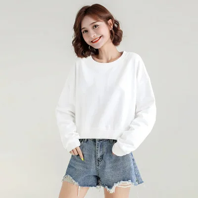 2021 new fashion T-shirt Womens hoodie solid color short hoodie loose round neck hoodie
2021 new fashion T-shirt Womens hoodie solid color short hoodie loose round neck hoodie