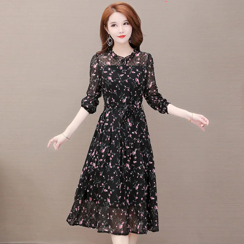 Spring autumn ladies dress new floral chiffon waist Vestidos fashion bottoming A word ladies dress long sleeves hot sale A840
Spring autumn ladies dress new floral chiffon waist Vestidos fashion bottoming A word ladies dress long sleeves hot sale A840