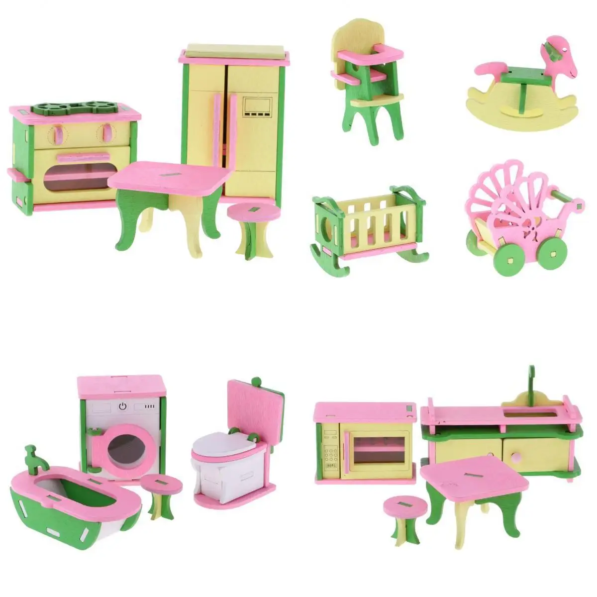 4 Sets Wooden Doll House Miniatures Accessories Kitchen Bathroom Baby Room
4 Sets Wooden Doll House Miniatures Accessories Kitchen Bathroom Baby Room