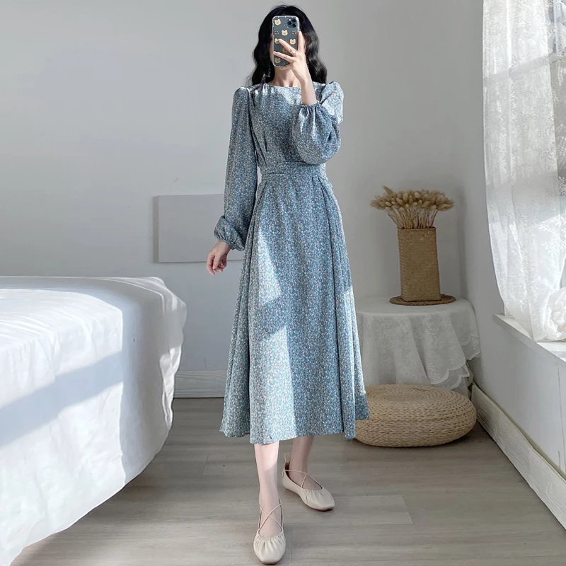 Women's Spring O-neck Long Sleeve Dresses Floral Printing Drawstring Lace Up Literary Retro Long Dress Lantem Sleeve
Women's Spring O-neck Long Sleeve Dresses Floral Printing Drawstring Lace Up Literary Retro Long Dress Lantem Sleeve