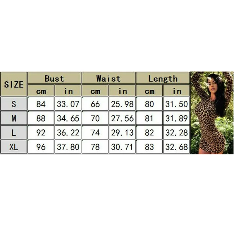 Sexy Women Mini Dress Leopard Long Sleeve Bodycon Dress Ladies O-neck Party Evening Clubwear Dresses