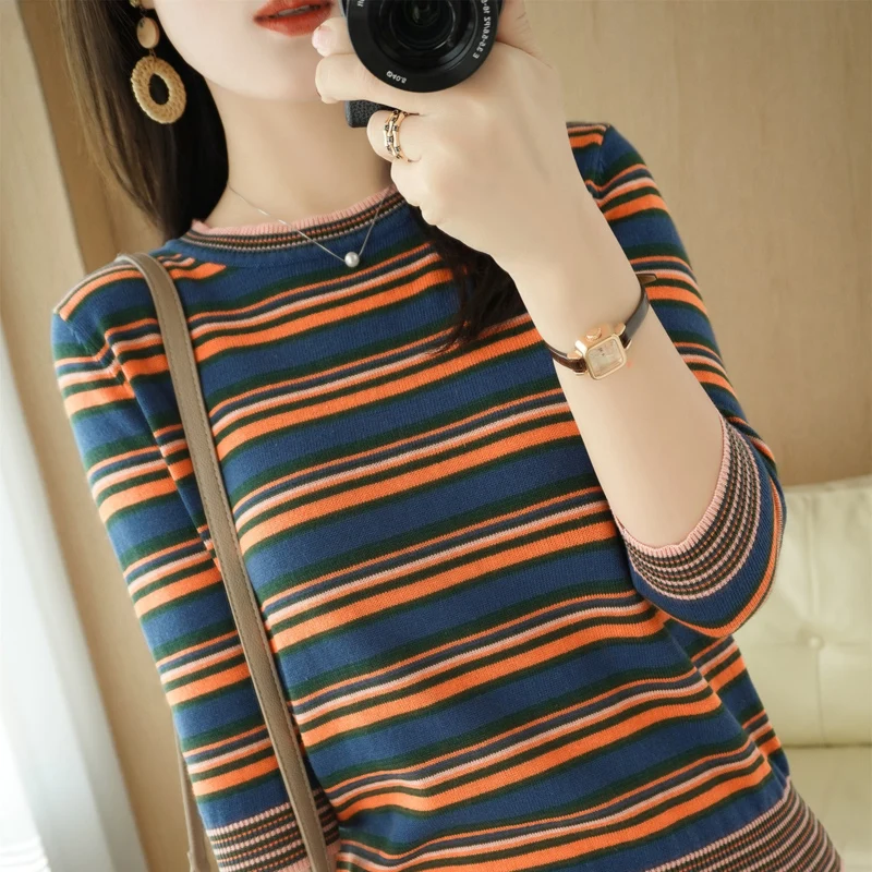 2021 Summer 100%Cotton Thread Short Sleeve Knit Top Women's Round Neck Pullover Striped In Sleeve Base Shirt Pure Cotton T-Shirt
2021 Summer 100%Cotton Thread Short Sleeve Knit Top Women's Round Neck Pullover Striped In Sleeve Base Shirt Pure Cotton T-Shirt