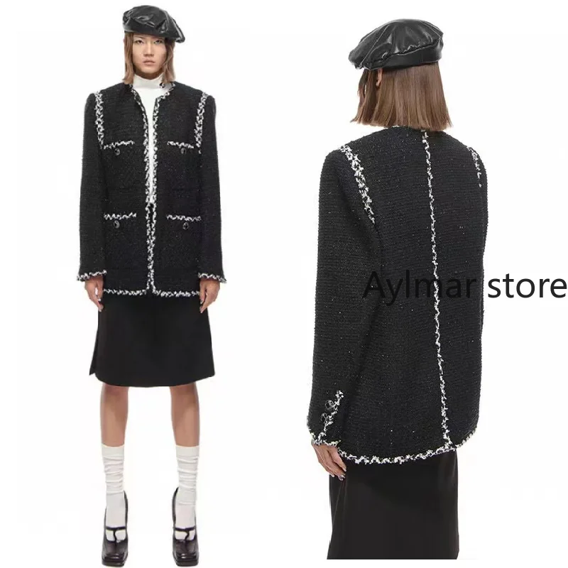 Luxury Design 2021 autumn winter new contrast tweed long sleeve single breasted coat medium long women's coat wool coat women
Luxury Design 2021 autumn winter new contrast tweed long sleeve single breasted coat medium long women's coat wool coat women