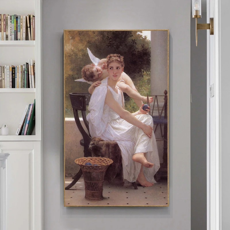 

Famous Oil Painting Work Interrupted William Adolphe Bouguereau Poster and Print Canvas Wall Art Picture Living Room Home Decor