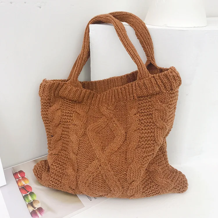 Female Winter Crochet Knitted Twist Woolen Top-handle Tote Bag Women Casual Leisure Vintage Retro Soft Open Shopping Handbag
Female Winter Crochet Knitted Twist Woolen Top-handle Tote Bag Women Casual Leisure Vintage Retro Soft Open Shopping Handbag