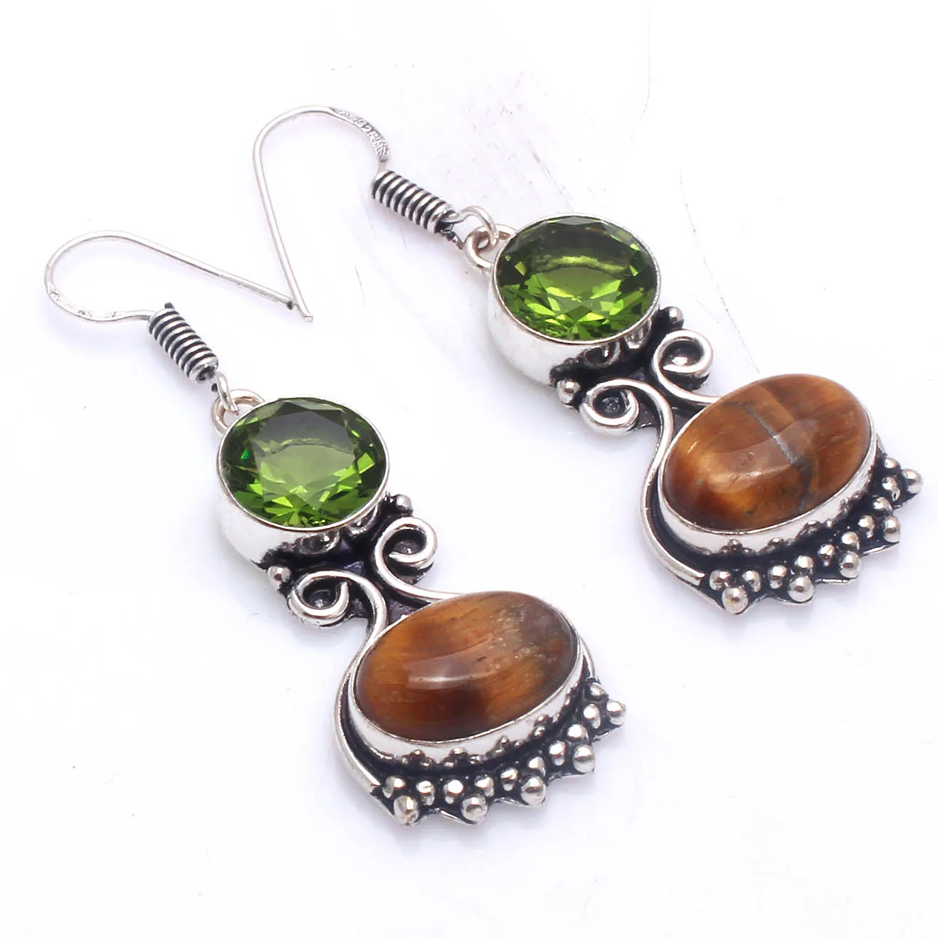 Серьги женские из натурального тигрового глаза и перидота, многослойное серебро на меди, ювелирные изделия ручной работы в подарок, 53 мм, E5752 
Серьги женские из натурального тигрового глаза и перидота, многослойное серебро на меди, ювелирные изделия ручной работы в подарок, 53 мм, E5752