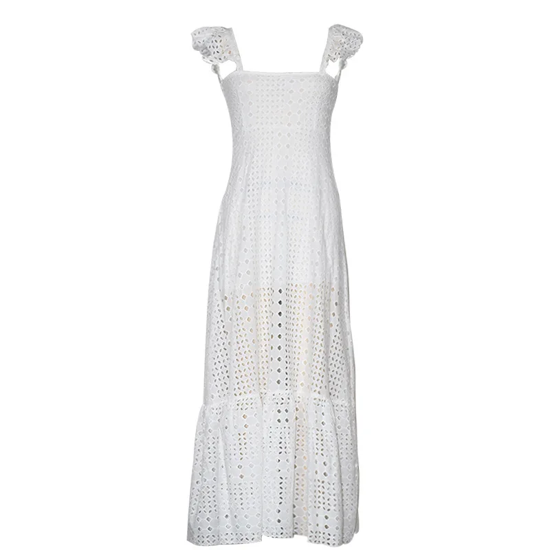 Combed cotton white vacation dress Women sleeveless square collar hollow lace bohemian maxi dress Summer backless long dress
Combed cotton white vacation dress Women sleeveless square collar hollow lace bohemian maxi dress Summer backless long dress