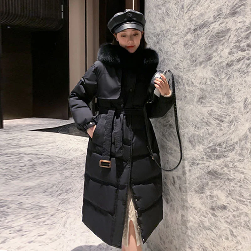 Women Winter Big Fur Collar Long Cotton Coat Thick Loose Warm Outerwear Sashes Hooded Jackets Female Parka Large Sizes
Women Winter Big Fur Collar Long Cotton Coat Thick Loose Warm Outerwear Sashes Hooded Jackets Female Parka Large Sizes