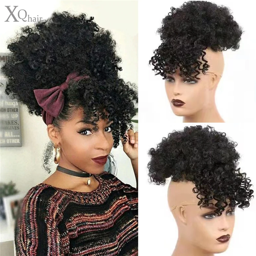 Short Kinky Curly Chignon With Bangs Synthetic Hair Bun Drawstring Ponytail Afro Puff Hair pieces For Women Clip Hair Extension
Short Kinky Curly Chignon With Bangs Synthetic Hair Bun Drawstring Ponytail Afro Puff Hair pieces For Women Clip Hair Extension