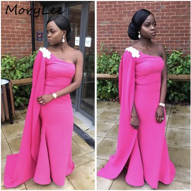 One Shoulder Bridesmaid Dresses With Cape African Special Fushcia Floor Length Mermaid Satin Wedding Party Bridemaid Dress
One Shoulder Bridesmaid Dresses With Cape African Special Fushcia Floor Length Mermaid Satin Wedding Party Bridemaid Dress