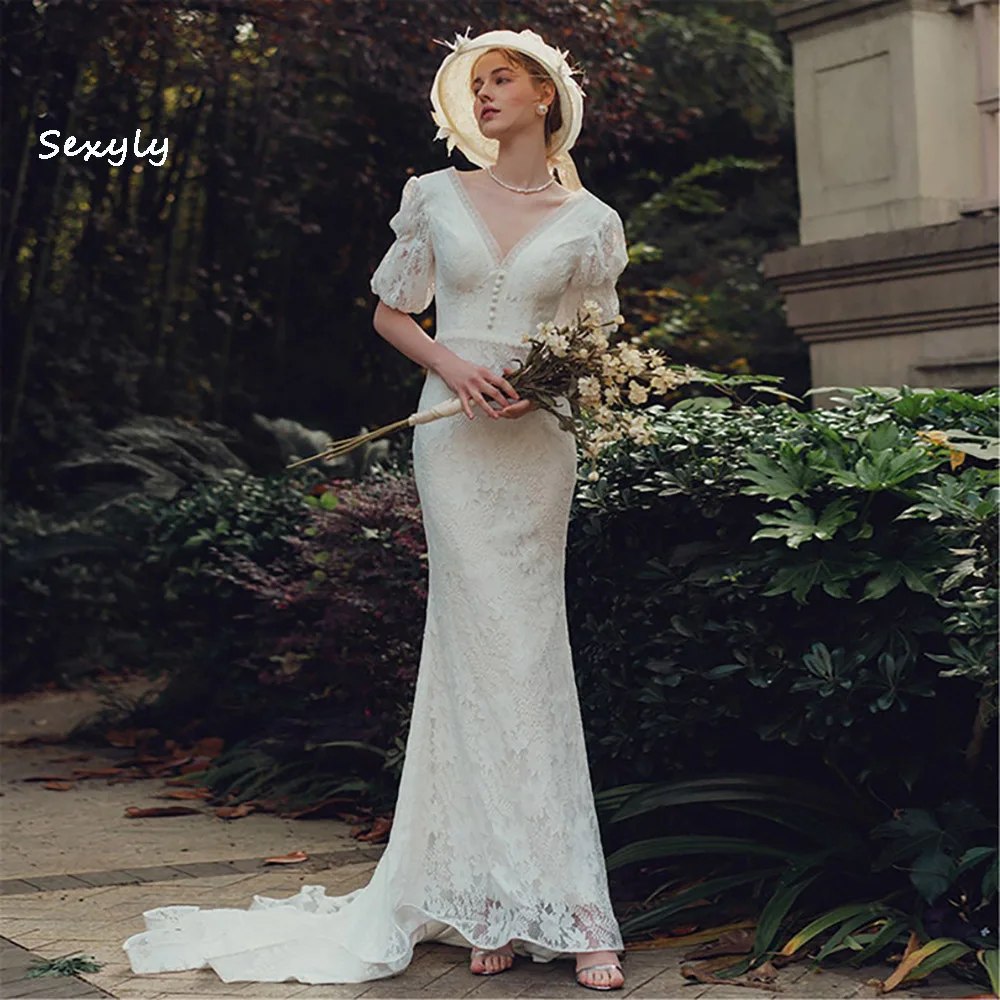 Sexy Boho Mermaid Wedding Dress 2022 V Neck Backless Bohemian Country Lace Wedding Gowns For Civil Bride Backless Robe De Mariée
Sexy Boho Mermaid Wedding Dress 2022 V Neck Backless Bohemian Country Lace Wedding Gowns For Civil Bride Backless Robe De Mariée
