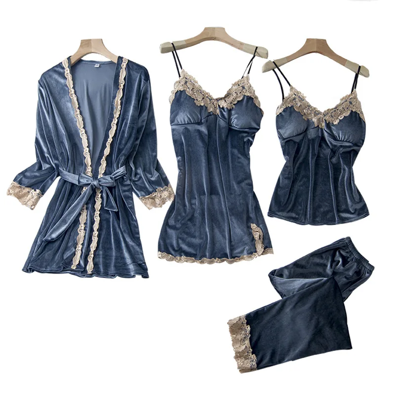 Lady Velour Sleepwear Autumn New Velvet 4PCS Robe Pajamas Set Nightwear Casual Kimono Bath Gown Sexy Intimate Lingerie Homewear
Lady Velour Sleepwear Autumn New Velvet 4PCS Robe Pajamas Set Nightwear Casual Kimono Bath Gown Sexy Intimate Lingerie Homewear