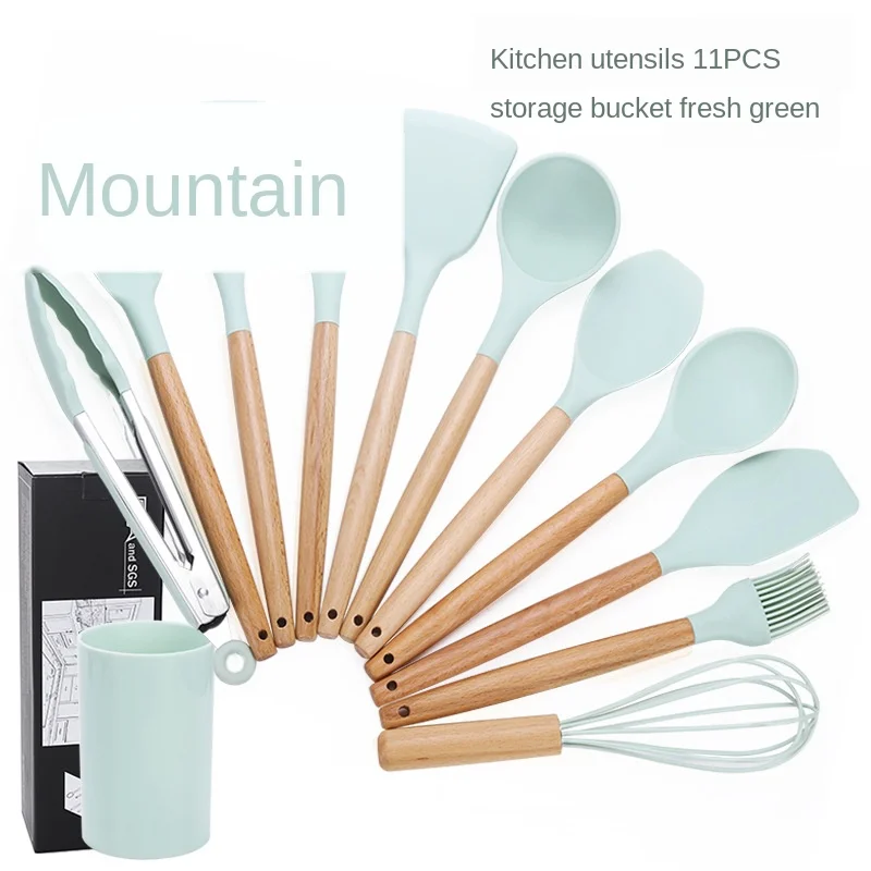 9 / 11 pieces fresh green silicone kitchenware set non stick spatula wood handle kitchenware set with storage box kitchen tools
9 / 11 pieces fresh green silicone kitchenware set non stick spatula wood handle kitchenware set with storage box kitchen tools