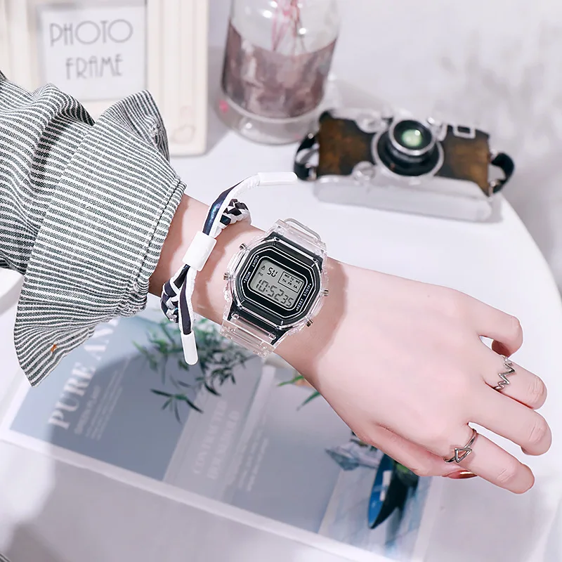 Модные прозрачные цифровые часы карамельных цветов квадратные женские