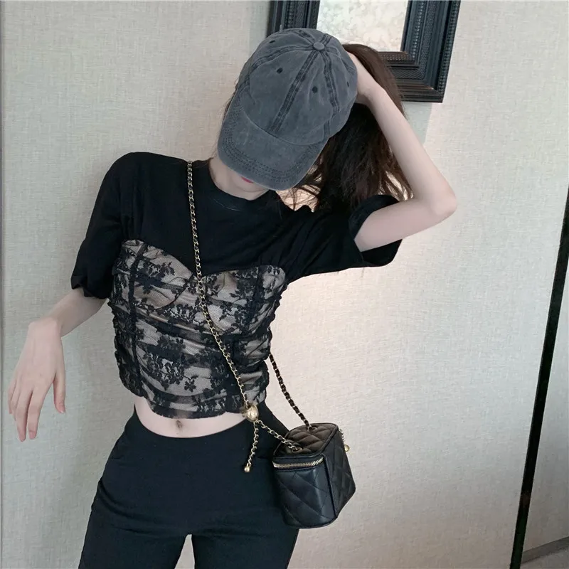 Sexy mini T-shirt dress women's 2021 spring and summer t-shirts pleated lace bottom package hip embroidery stitching with short
Sexy mini T-shirt dress women's 2021 spring and summer t-shirts pleated lace bottom package hip embroidery stitching with short