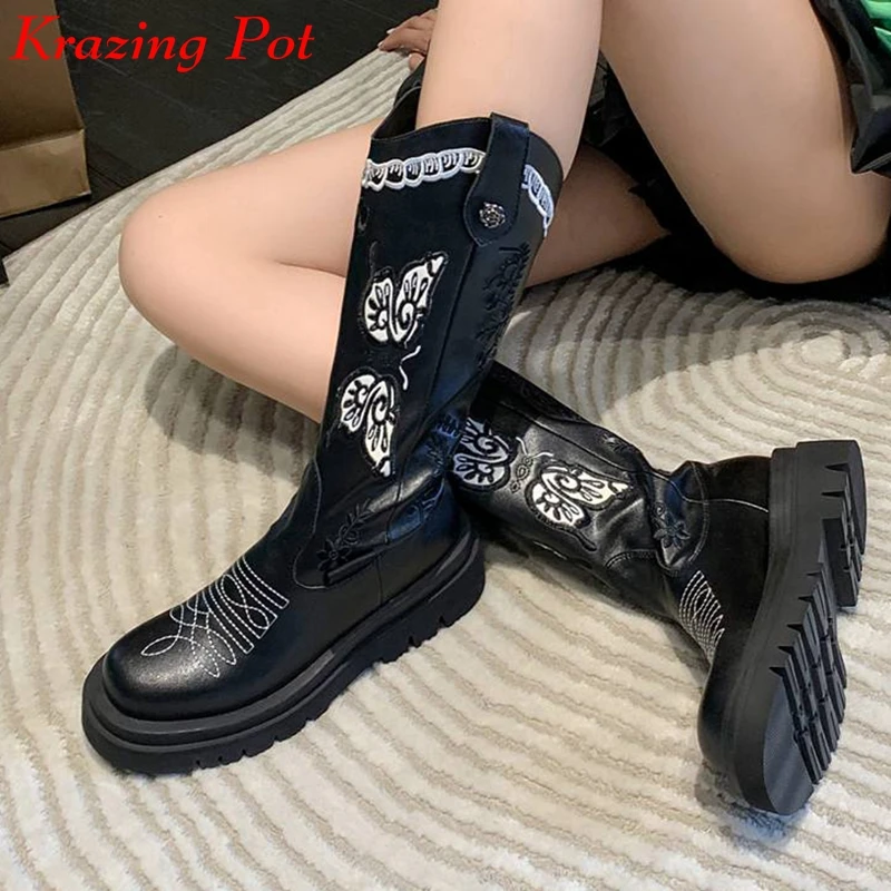 Lenkisen genuine leather round toe keep warn equestrian boots luxury superstar butterfly prints embroidery sewing knee boots
Lenkisen genuine leather round toe keep warn equestrian boots luxury superstar butterfly prints embroidery sewing knee boots