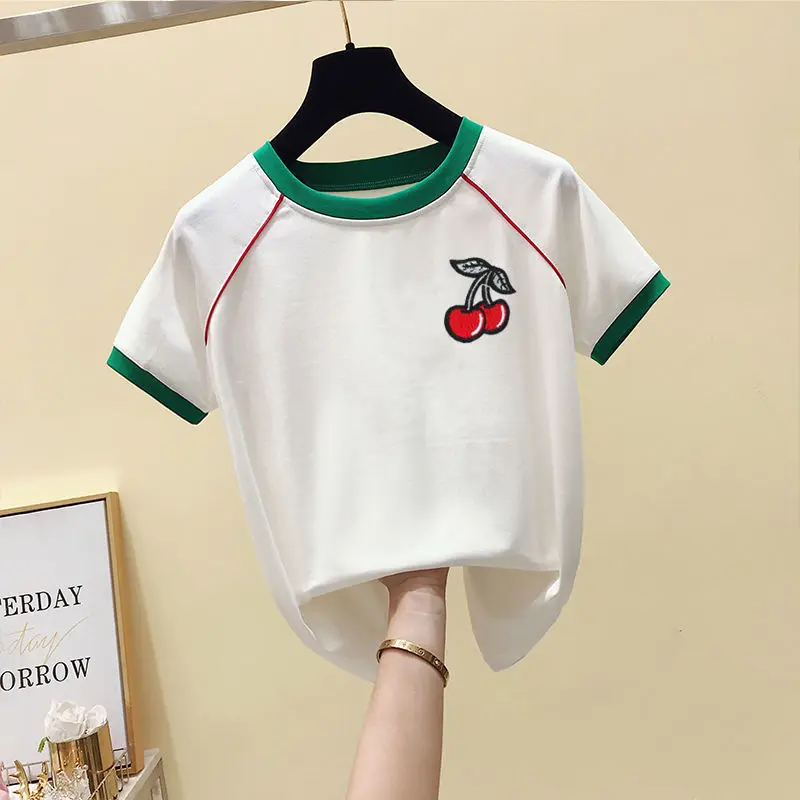 Summer new women's Joker embroidered short coat slim white short sleeve T-shirt women
Summer new women's Joker embroidered short coat slim white short sleeve T-shirt women