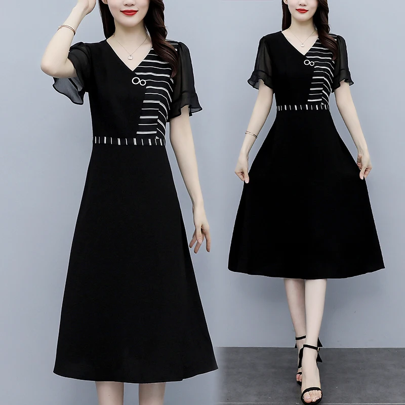 Korean Style Chiffon Patchwork Women's Dress Fake Two Stripe Plus Size Dresses Ladies Fashion Midi Clothes Female
Korean Style Chiffon Patchwork Women's Dress Fake Two Stripe Plus Size Dresses Ladies Fashion Midi Clothes Female