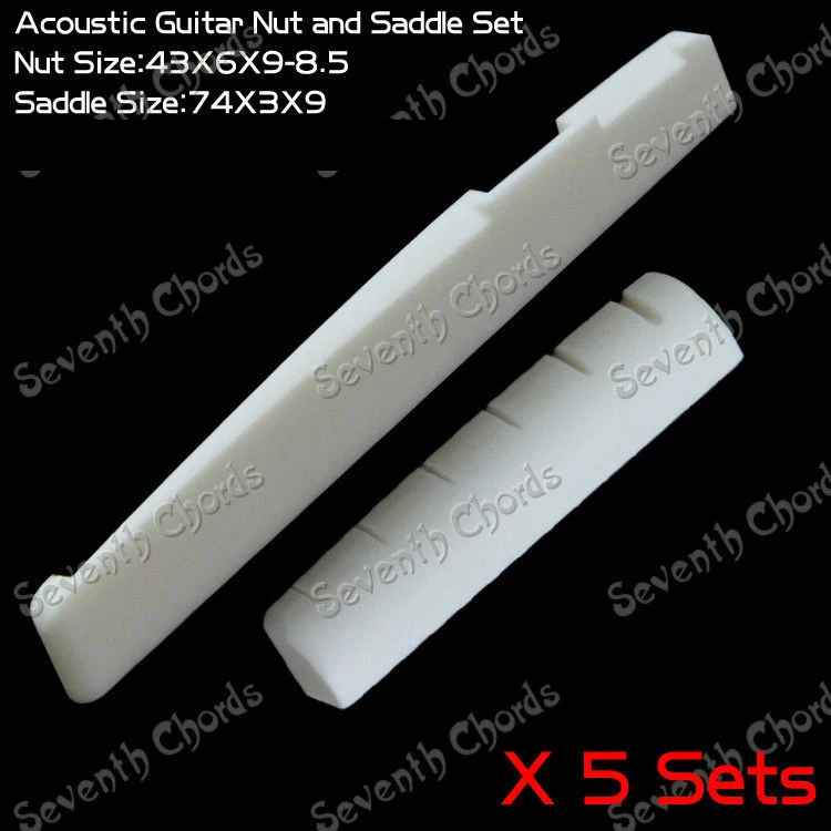 5 Set Nut & Bridge Saddle Set For Acoustic Guitar (Nut Size 43x6x9-8.5mm) & (Bridge Size 74*3*9mm) Guitar part
5 Set Nut & Bridge Saddle Set For Acoustic Guitar (Nut Size 43x6x9-8.5mm) & (Bridge Size 74*3*9mm) Guitar part