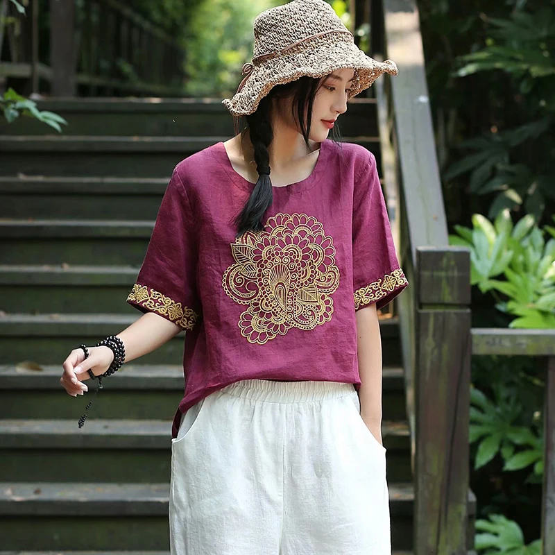 Summer Vintage Womens Emboridery Short Sleeve Loose 4xl 3xl O Neck Linen Top Blouse T Shirt , Casual Shirts Tops for Women
Summer Vintage Womens Emboridery Short Sleeve Loose 4xl 3xl O Neck Linen Top Blouse T Shirt , Casual Shirts Tops for Women
